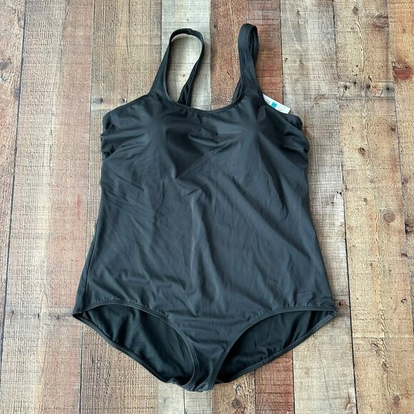 Delimira Swim One Piece Bathing Suit in Gray Plus Size 22W - Picture 1 of 10